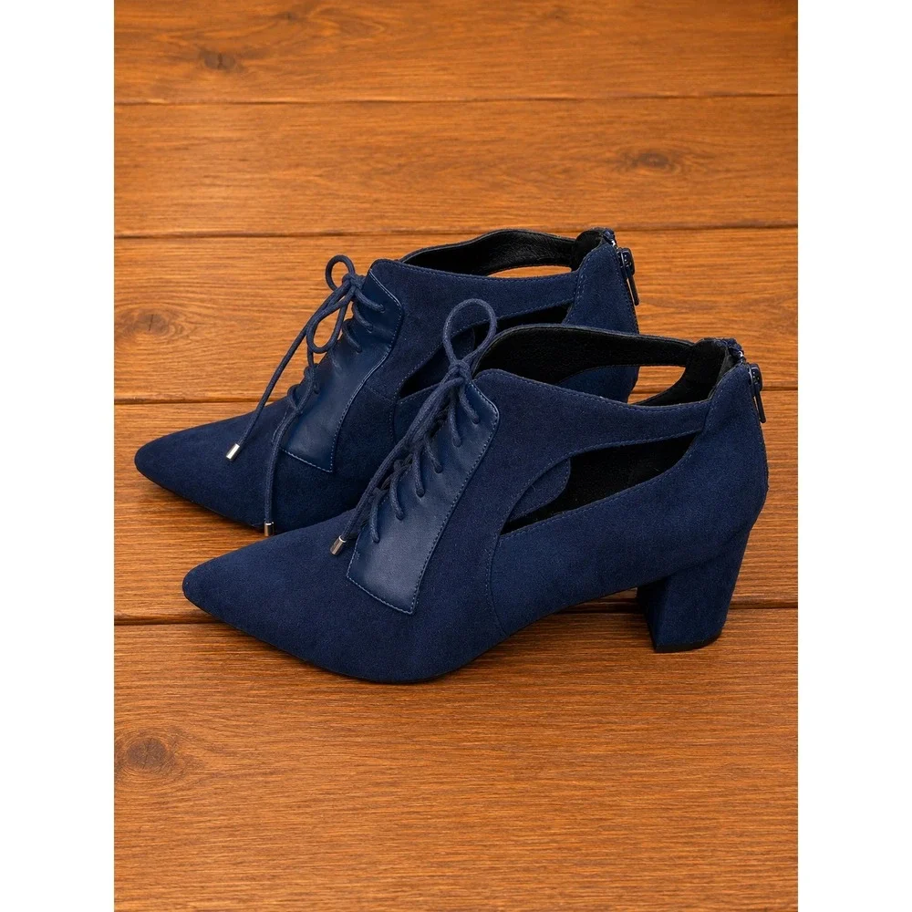 Comfortview Fatima Navy Blue Lace Up Cut Out Pointed Toe Block Heel Shootie 9.5M